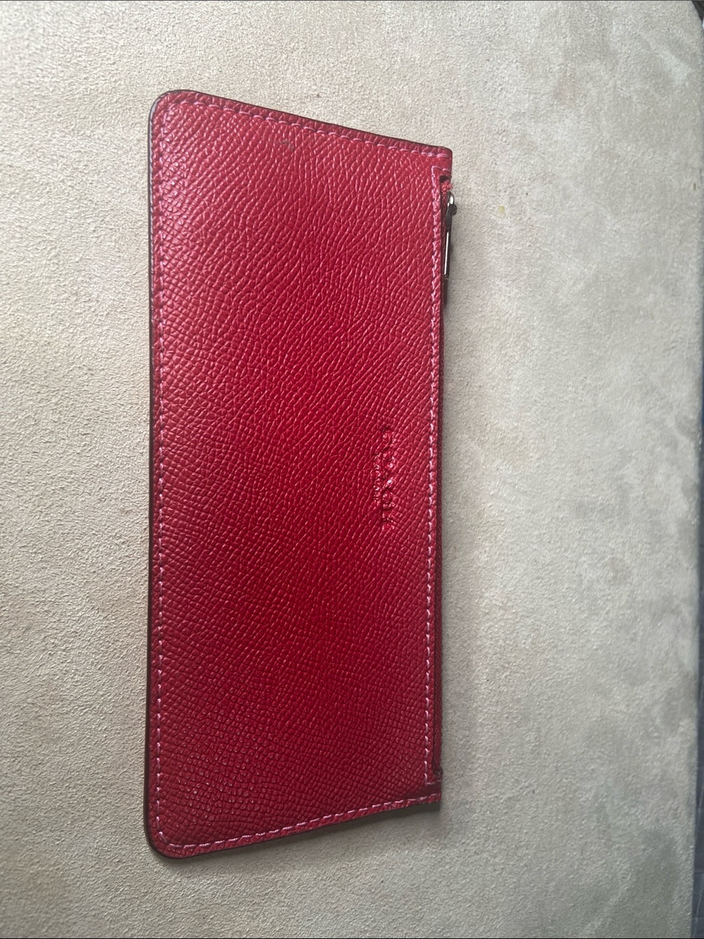 Coach Red Pebbled Leather Zip Card Holder